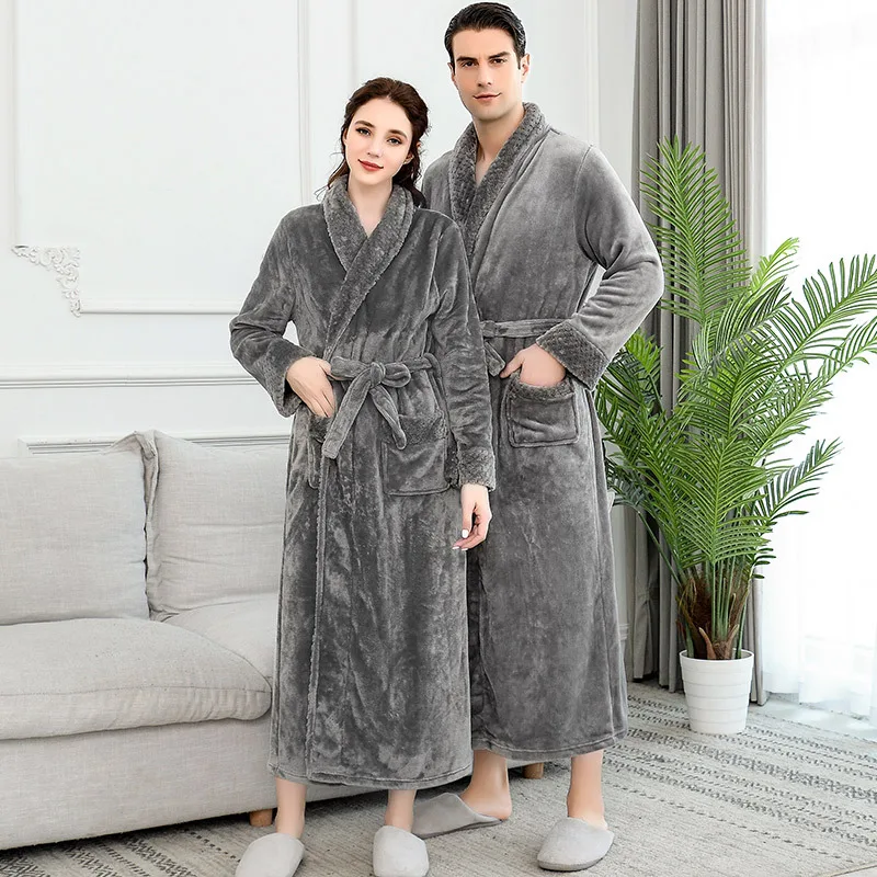 Мужской зимний удлиненный толстый теплый фланелевый флисовый халат для мужчин s