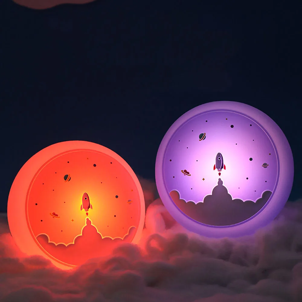 Космическая ракета ночник s для детей мультфильм умный датчик силиконовый ПЭТ