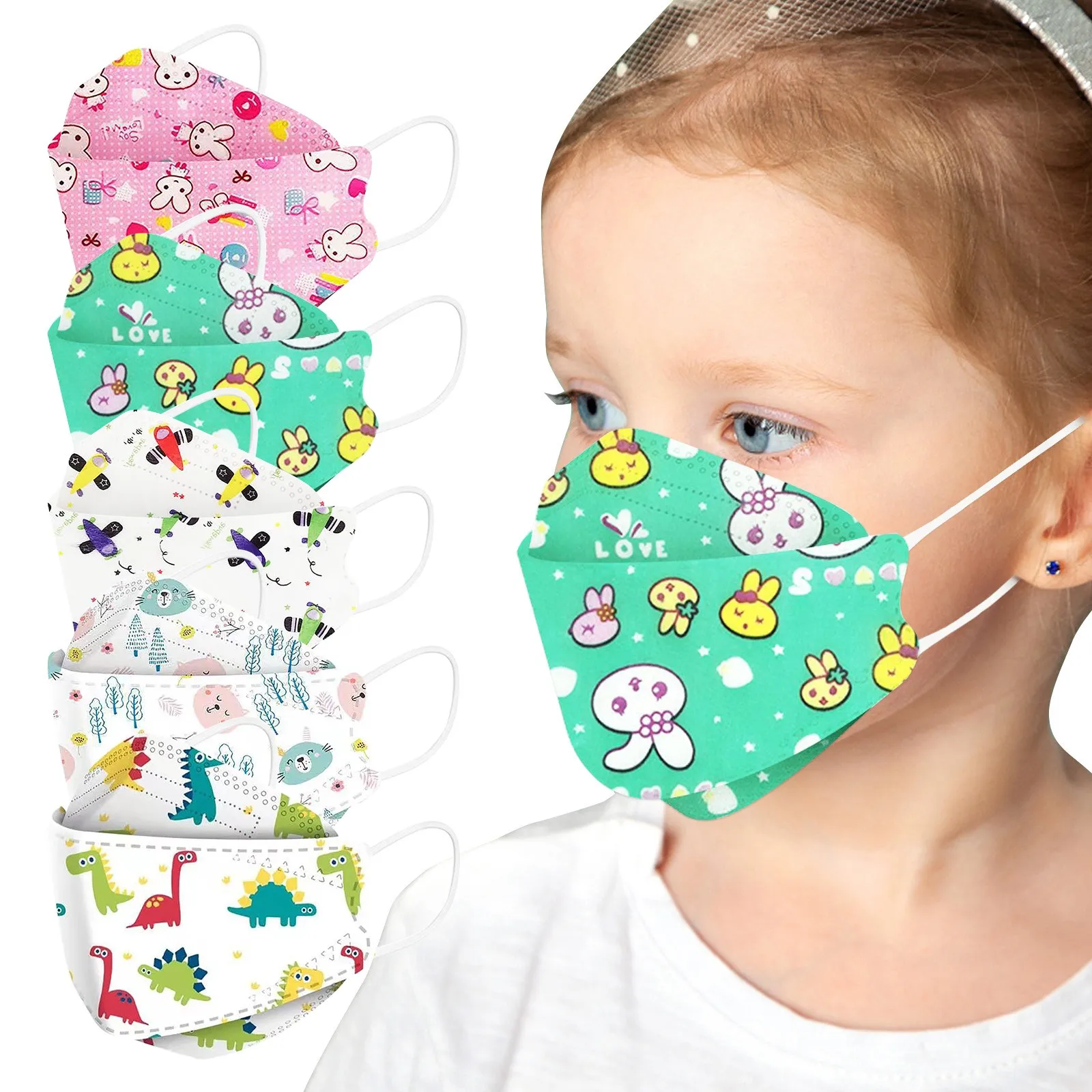 

10/30pc Children Protective Mask Cartoon Dinosaur Face Mask For Kids Child Girls 4ply Filter Pm2.5 Masks Earloop Bandage Facemas