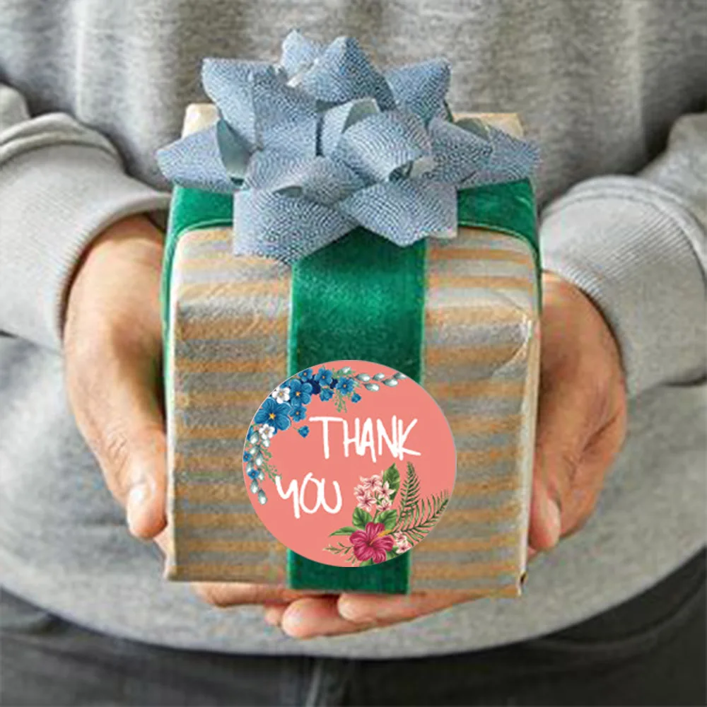 

500pcs/roll Thank You Stickers Pink Flower Stickers Seal Labels 1 Inch Color Labels For Business Sticker Stationery Supply