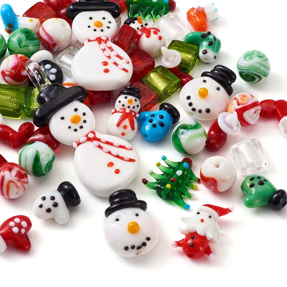 

Pandahall 55 шт./кор. бусины ручной работы в стиле лампворк, бусины в виде снеговика и рождественской елки для рукоделия, искусственные украшения для дома