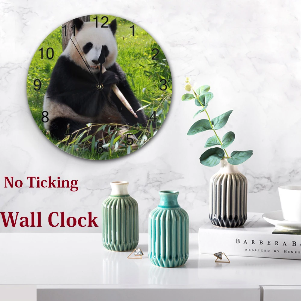Круглые Настенные часы с милой пандой декоративный цифровой циферблат
