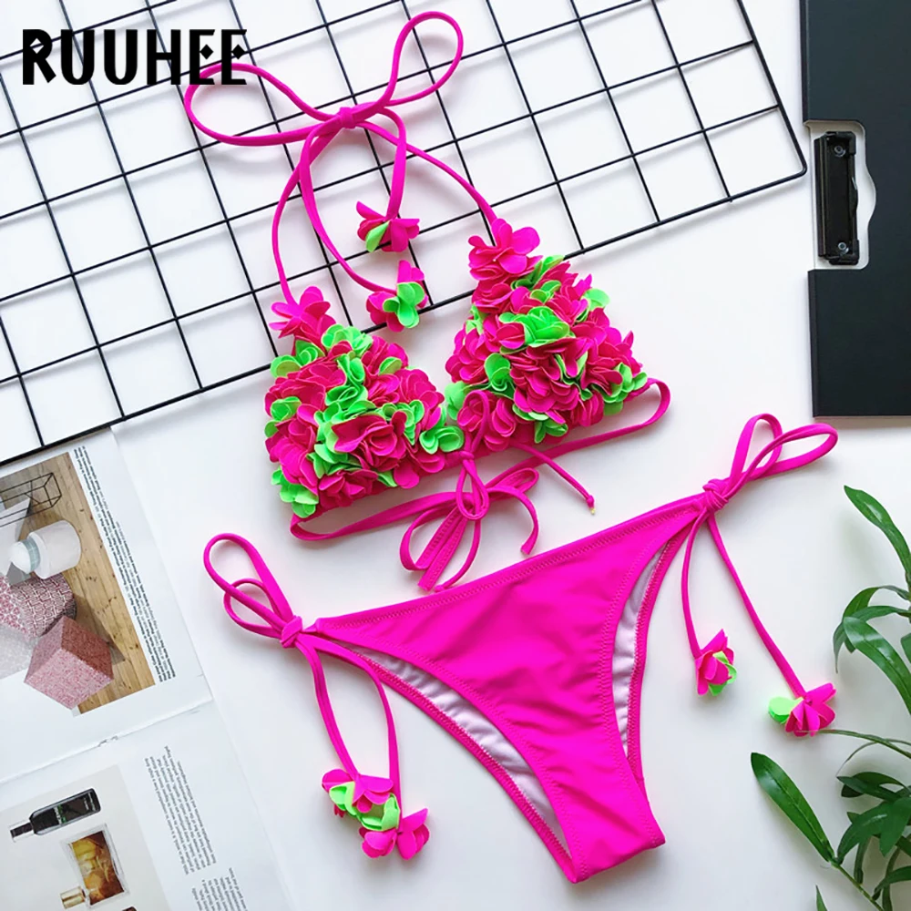 

RUUHEE Swimsuit Women Push-up High Cut Halter Hollow Out Padded Bikini Set Sexy Summer Bathing Swimwear Female 2020 Hot Biquini