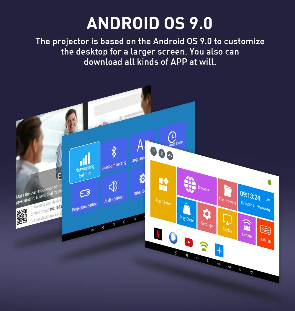 Реальный ТВ P09 Мини Портативный DLP Android проектор Поддержка 4K декодирование WiFi