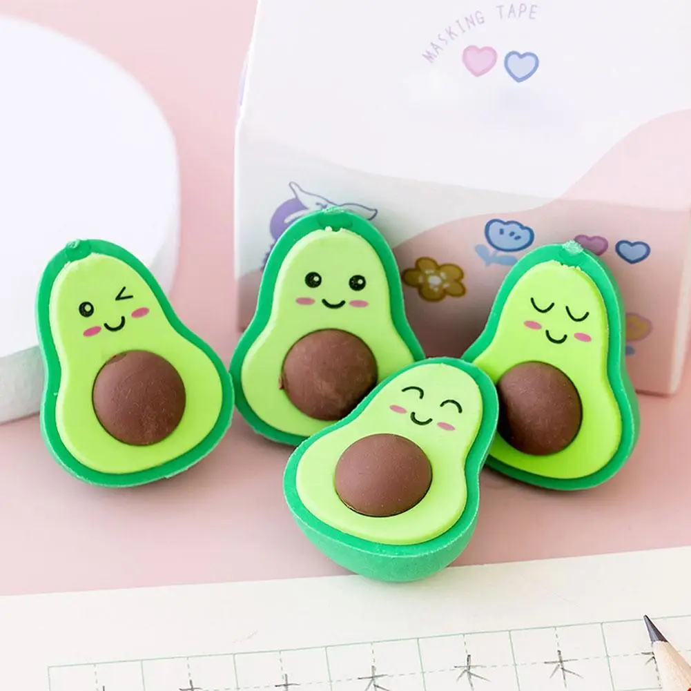 Ластик в форме авокадо Kawai 1 шт. милые цветные ластики выражений канцелярские