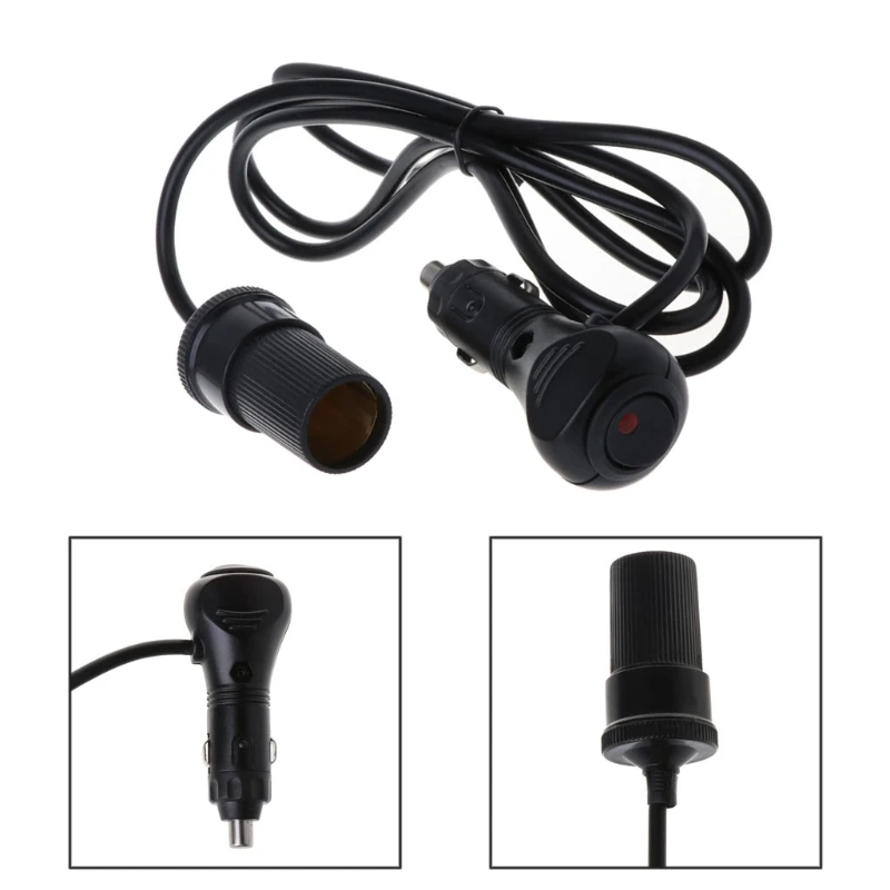 

12V 24V Car Cigarette Lighter Adapte Cable Plug Socket With ON-OFF Switch Button