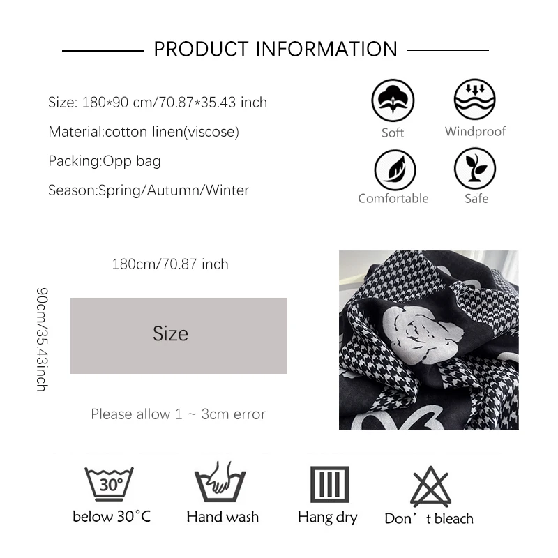 

Cotton Scarf Hijab Women Pashmina Brand Bandana Muslim Print Long Headscarf Kerchief Shawl Warp Autumn Winter Warm Foulard 2021