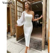 Verngo Simple White Sheath Evening Dresses One Shoulder Puff Long Sleeve Ankle Length Prom Gowns Lady Formal Party Dress (3)