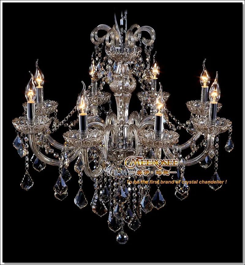 Современная хрустальная люстра коньяк лампа с стеклянными дужками подвесные