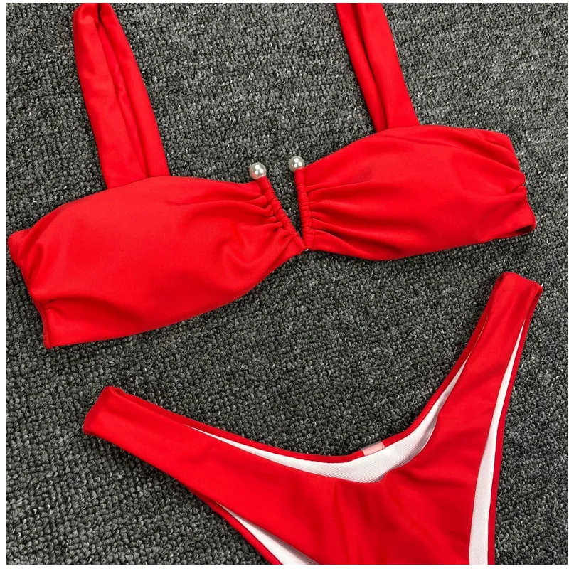 2020 New Women Bandage Push-up Padded Bikini Set Stretch Bodycon High Waist Swimwear Swimsuit Bathing Suit White Black |