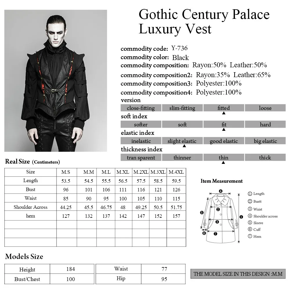 

Punk Rave Gothic Black Retro Century Palace Luxury Fashion Steampunk Men's Vest Jacket Leather Vest