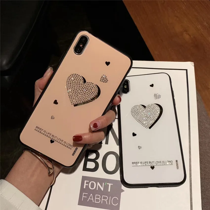 Чехол для iPhone 7 6s 8 Plus 6 X Xs Xr Max блестящий чехол со стразами с сердцем защитная