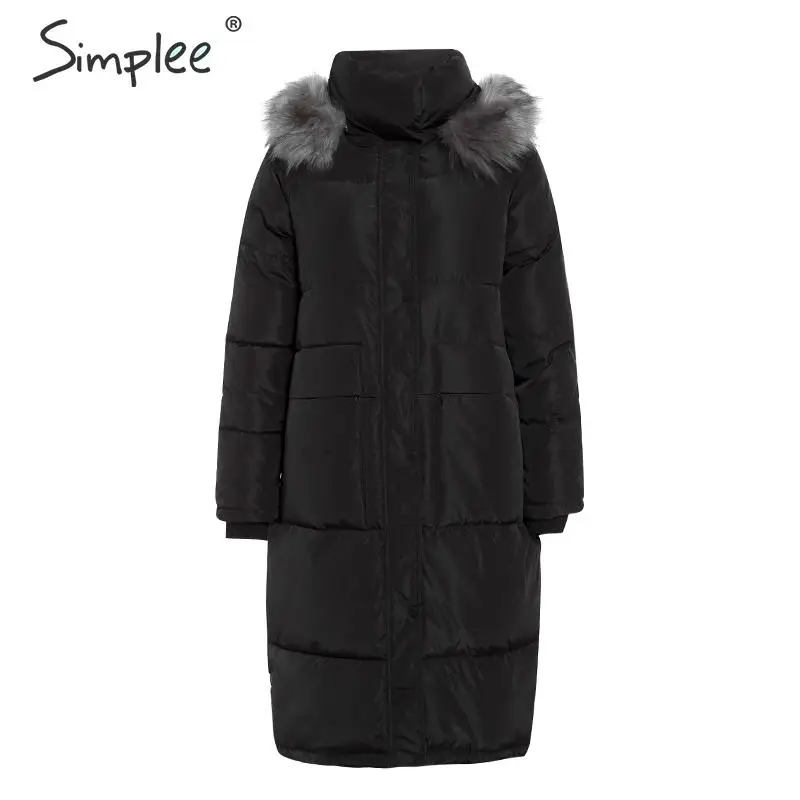 Simplee Повседневная теплая Женская куртка уличная парка на молнии с меховым