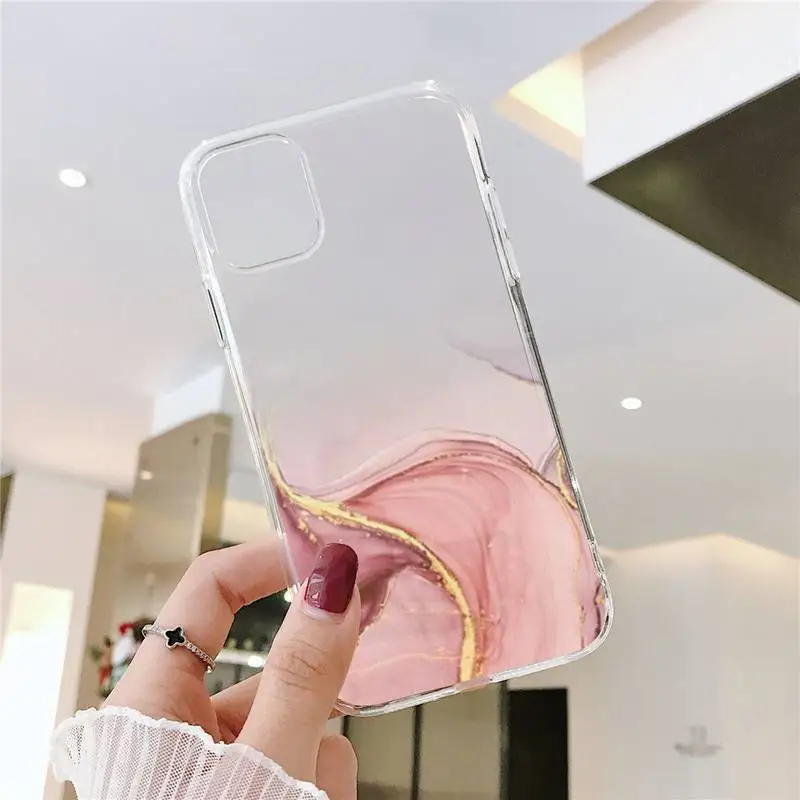 

luxury Marble Gradient art Phone Case Transparent for iPhone 6 7 8 11 12 s mini pro X XS XR MAX Plus SE cover funda