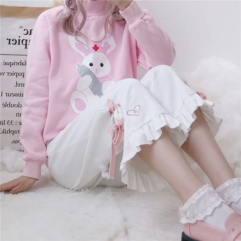 Женские брюки в Стиле Лолита милые летние с высокой талией и вышивкой Love Mori Girl
