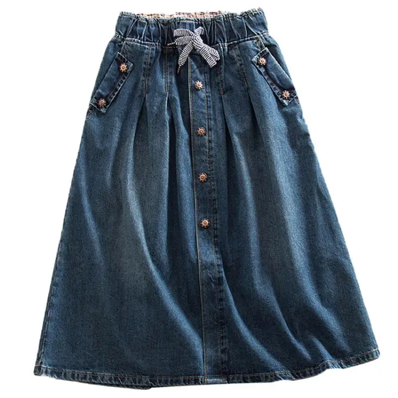 

2021 New Women Skirts Plus Size Summer Lace Up Elastic Waist Denim Skirts Loose Casual Female A-Line Skirts Jeans Saia Faldas