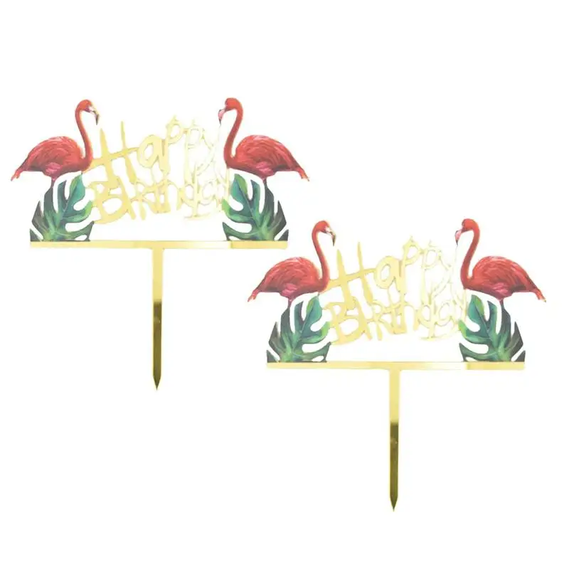 Украшения для тортов из 2 предметов золотистые блестящие фламинго акриловые