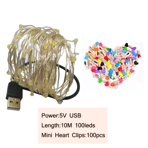 2 м/5 м/10 м зажим для фото USB светодиодный светильник-гирлянда s Сказочный светильник s светильник-гирлянда на батарейках рождественские украшения вечерние, свадебные, рождественские