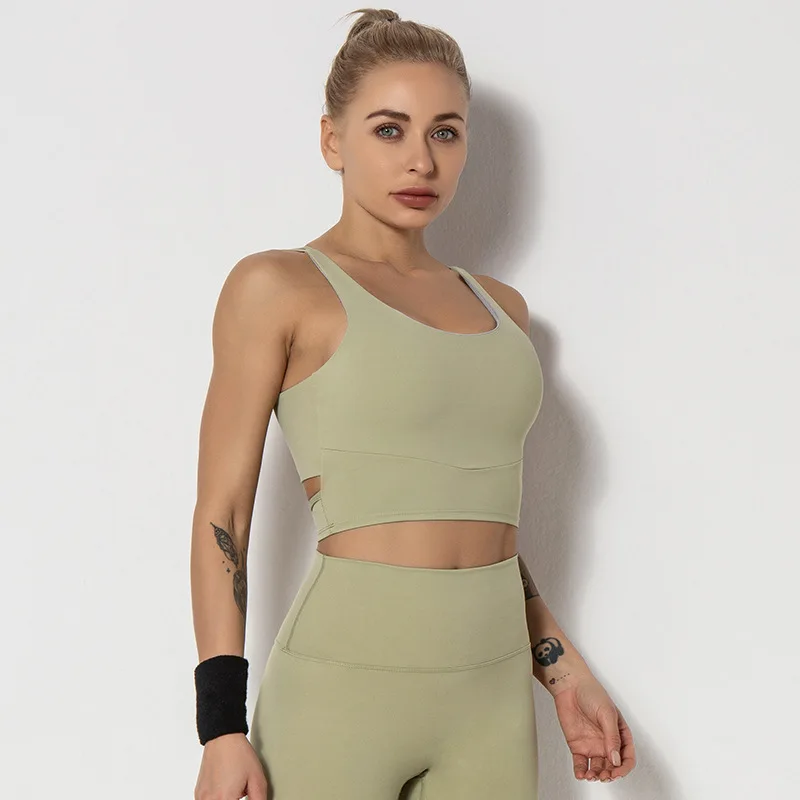 

Hollow Cross Sports Bra Women Breathable Sports Underwear Casual Summer Yoga Vest Double Shoulder Solid Color Strap Crop Top New