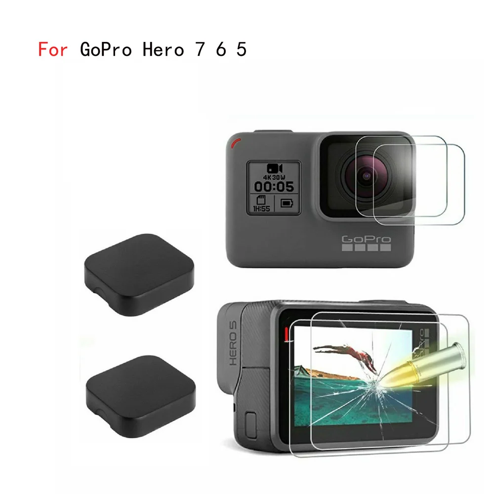 

Стеклянный защитный чехол для камеры Go Pro Gopro Hero 5 6 7 Hero5 Hero6 Hero7 2 шт. Крышка для объектива Защитная пленка для ЖК-экрана