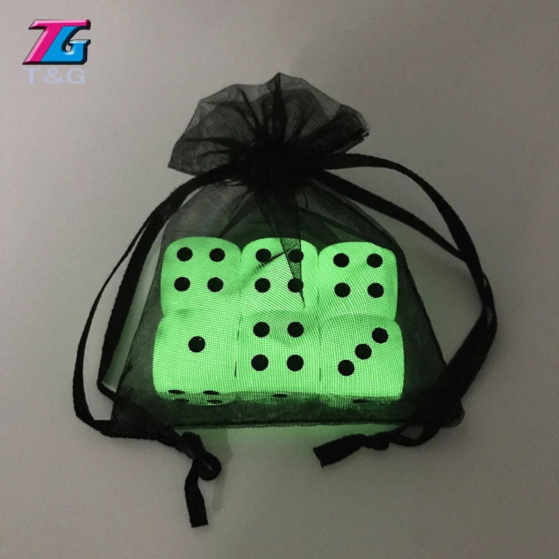 16 мм светящийся набор игральных костей с сумкой 6 шт./компл. пластиковый азартный