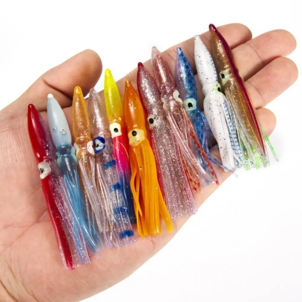 

10Pcs Multicolor 8cm Squid-Shaped Fake Lure Bionic Soft Bait for Outdoor Fishing Artificial Bait Soft Faux Lure Hooks