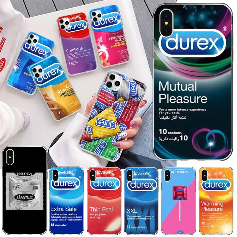 

Sexy Condom Brand Durex Box Phone Case For iphone 13 12 11 Pro Mini XS Max 8 7 Plus X SE 2020 XR Silicone Soft Cover