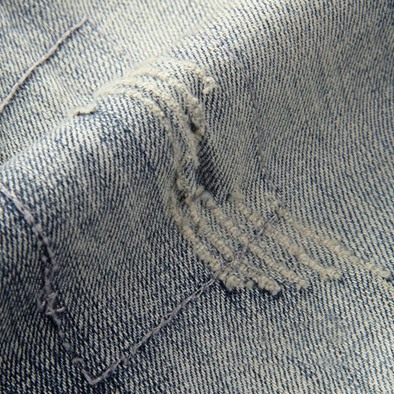 European American Vintage Fashion Men Jeans Retro Wash Slim Fit Ripped Jeans Men Distressed Scratch Designer Casual Denim Pants