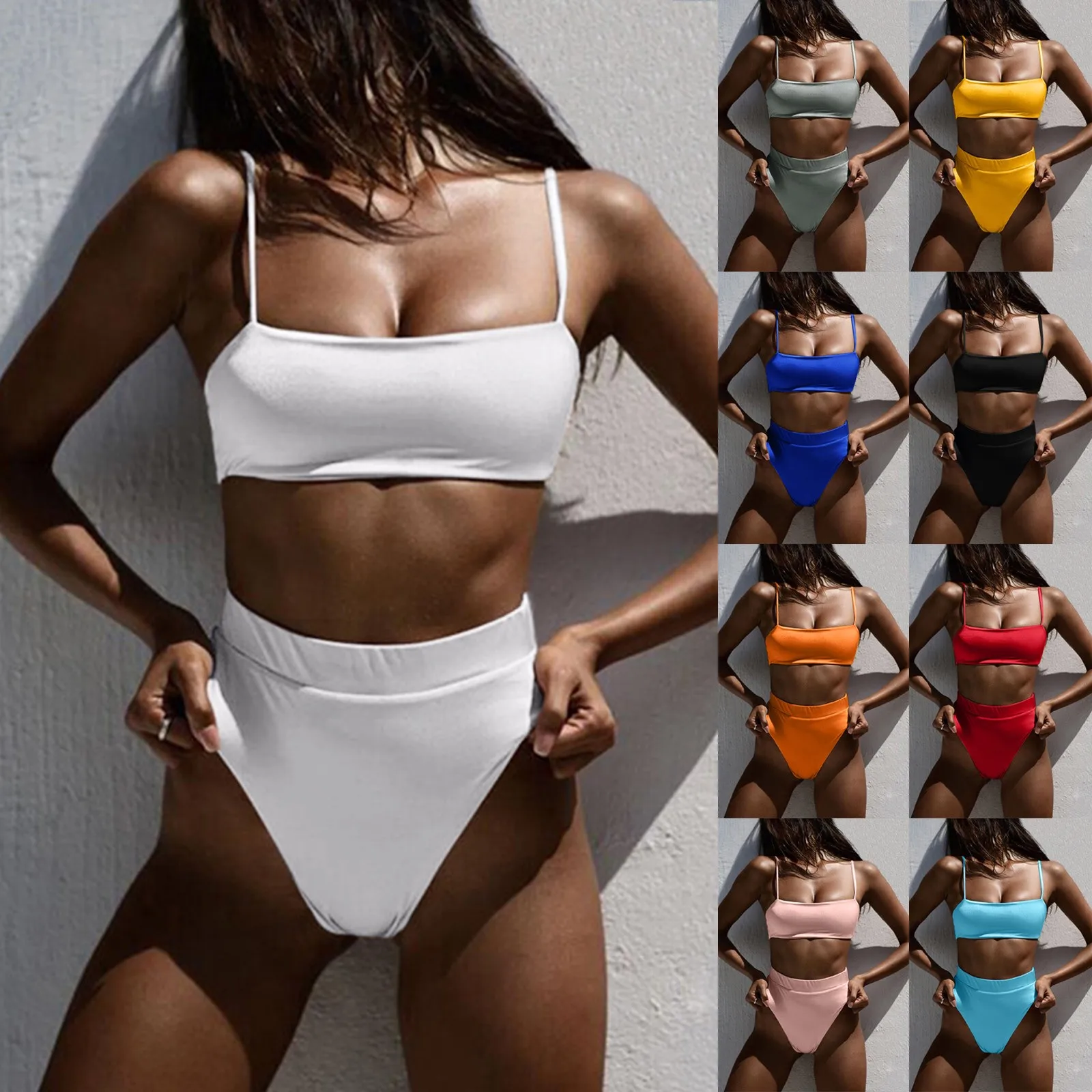 

Bathing Suit High Waist Swimwear Women's Bikini High Waisted Tummy Control Two Piece Swimsuit Sling Swim wear roupa de banho
