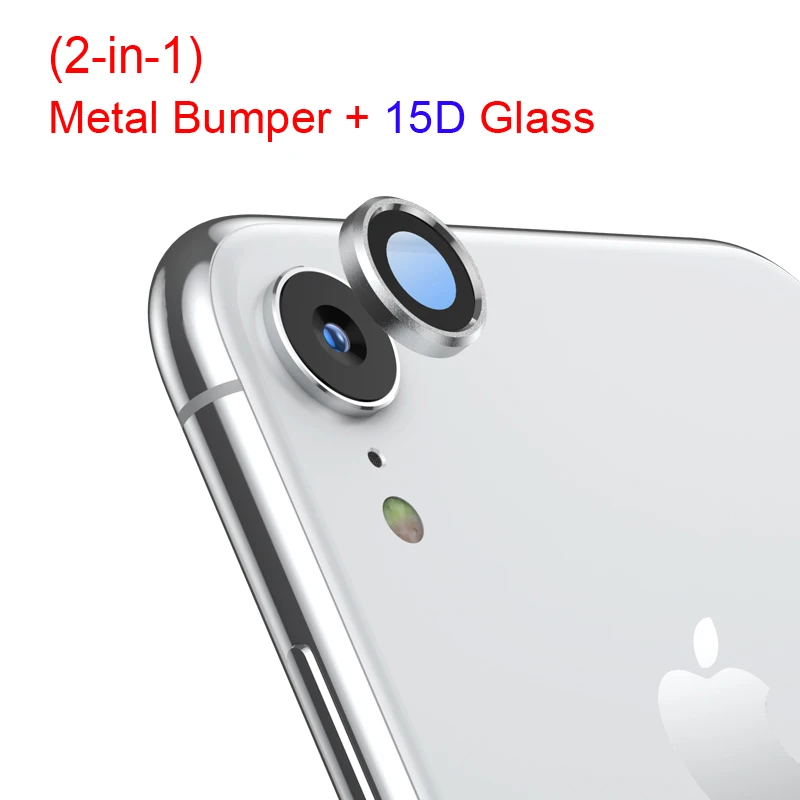 Защитная пленка для задней камеры для iPhone XR 11 Pro Max iPhoneX R X S XS из закаленного стекла, металлическое защитное кольцо для задней линзы - Цвет: Silver and 15D