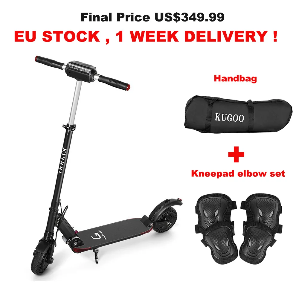 [Европейский запас] KUGOO S1 PRO складной взрослый Электрический скутер 7.5AH 350 Вт 30 км/ч скейтборд для XIAOMI M365 e Скутер PK Ninebot - Цвет: Black Add Knee pads