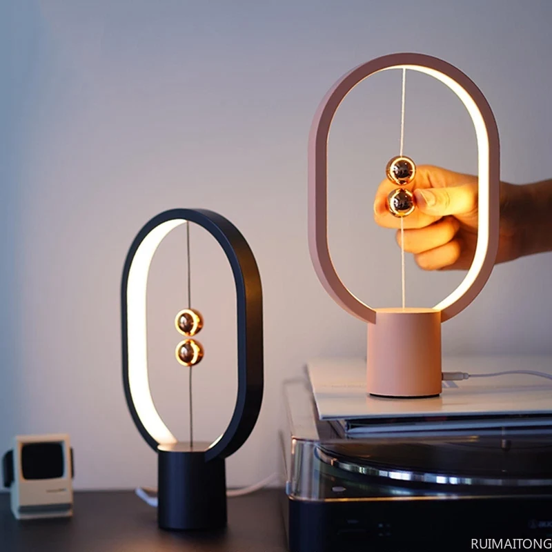 

USB Rechargeable Mini HENGPRO Balance LED Table Lamp Ellipse Magnetic Mid-air Switch Eye-Care Night Light Touch Control