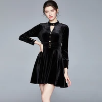 zuoman women autumn winter vintage velvet dress festa high quality elegant party robe femme designer black short vestidos