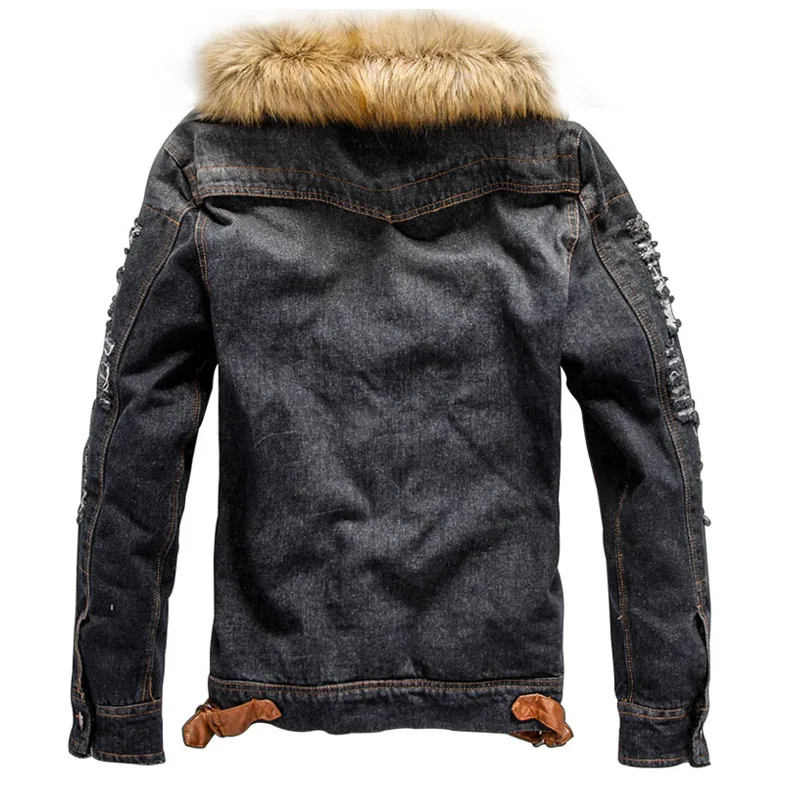 Мужская джинсовая куртка с меховым воротником Riiped для мужчин размера плюс 4XL