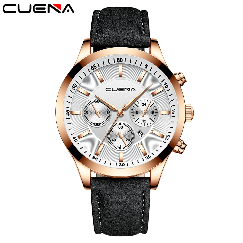 

Часы наручные CUENA Мужские кварцевые, брендовые Роскошные повседневные водонепроницаемые в стиле милитари, с кожаным ремешком, синие