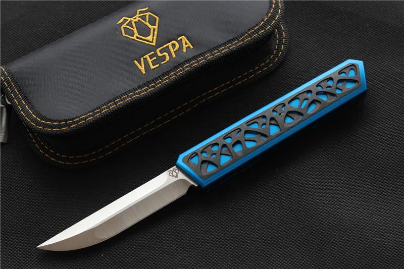 Blue VESPA Dark star knife high quality Austria M390 steel blade Carbon fiber patch Handle outdoor Self-defense Survival hunting EDC - Цвет: Blue