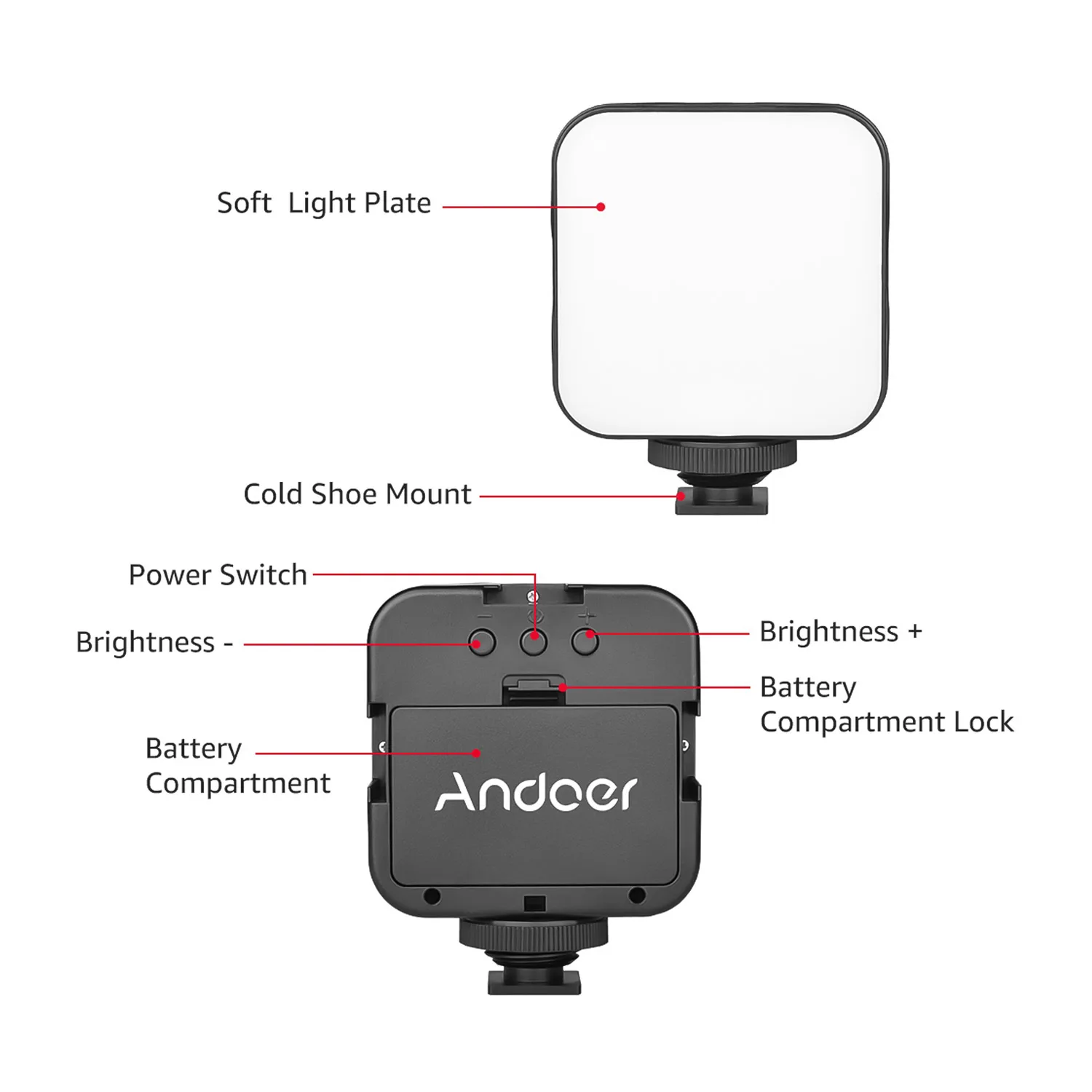 Держатель Andoer для смартфона с креплением видеосъемки и двойной светодиодной