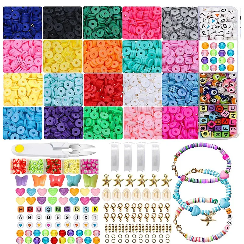 

5000 PCS Polymer Clay Beads,Spacer Beads Kit for DIY Jewelry Making, 6mm Disc Flat Beads for Handmade Bracelets Necklace