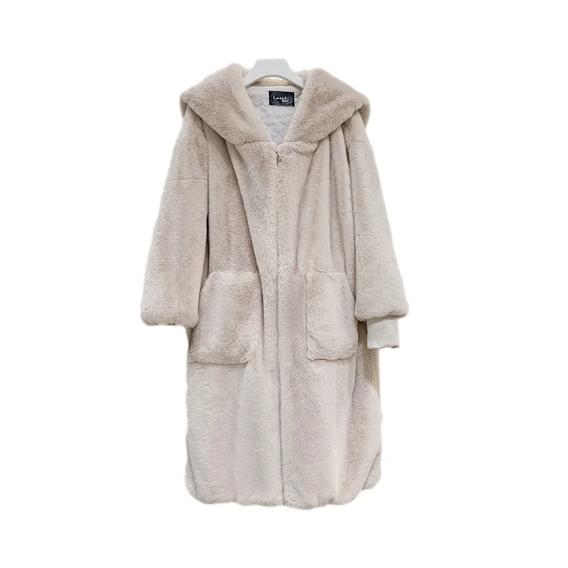 Autumn Winter Faux Fur Coat Women 2021 Casual Luxury Long Femme Loose Hooded Long Plush Jacket Female Thick Warm Outwear A507