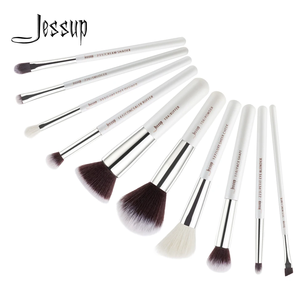Jessup Beauty набор кистей для макияжа из козьей шерсти 10 шт. тени век тональный порошок