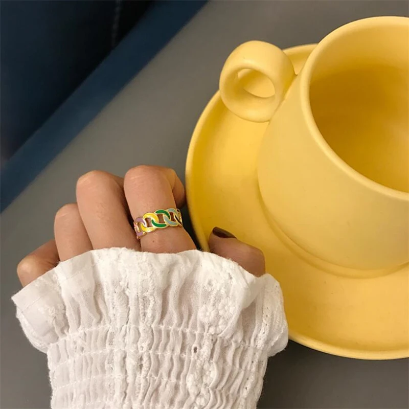

MEISHICHAO 925 Sterling Silver Colorful Chain Rings Enamel Minimalist Elegant Fashionable Rings for Women Festival Jewelry