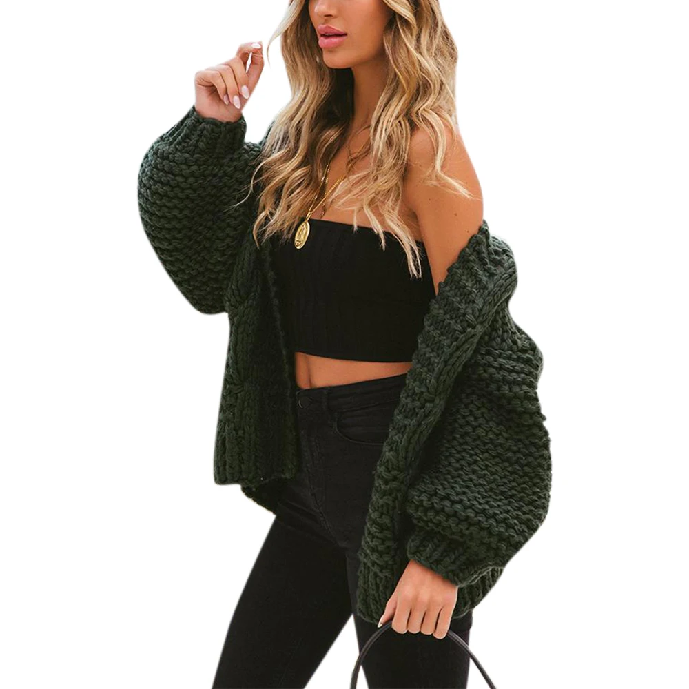 

Sweater Cardigan Female Solid Female Cardigan Knitwear Women Sweater Coat Lantern Sleeve Coat Knitted Open Stitch Loose Sweater