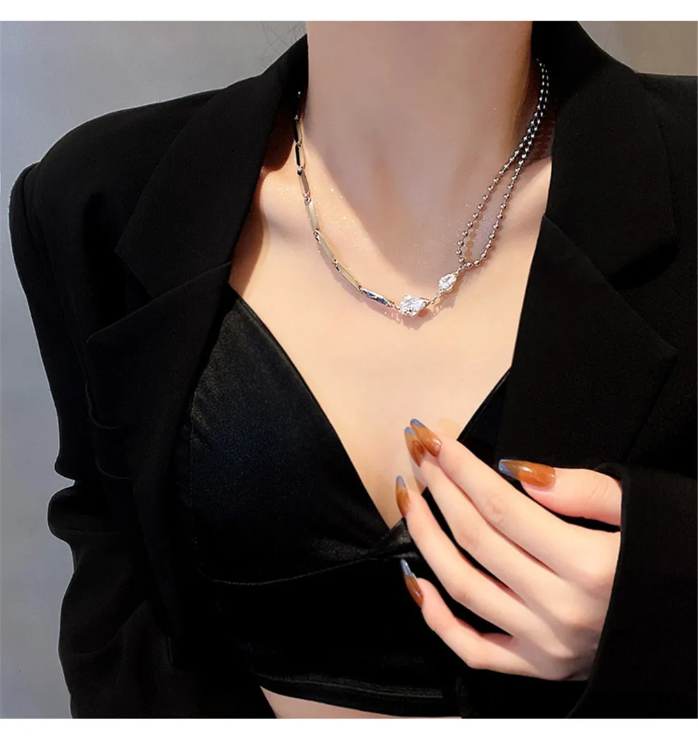 

50pcs/lot Fashion Lady Silver Style Simple Necklace New Arrival Women Luxury Double Chain Lady Necklace Bijoux