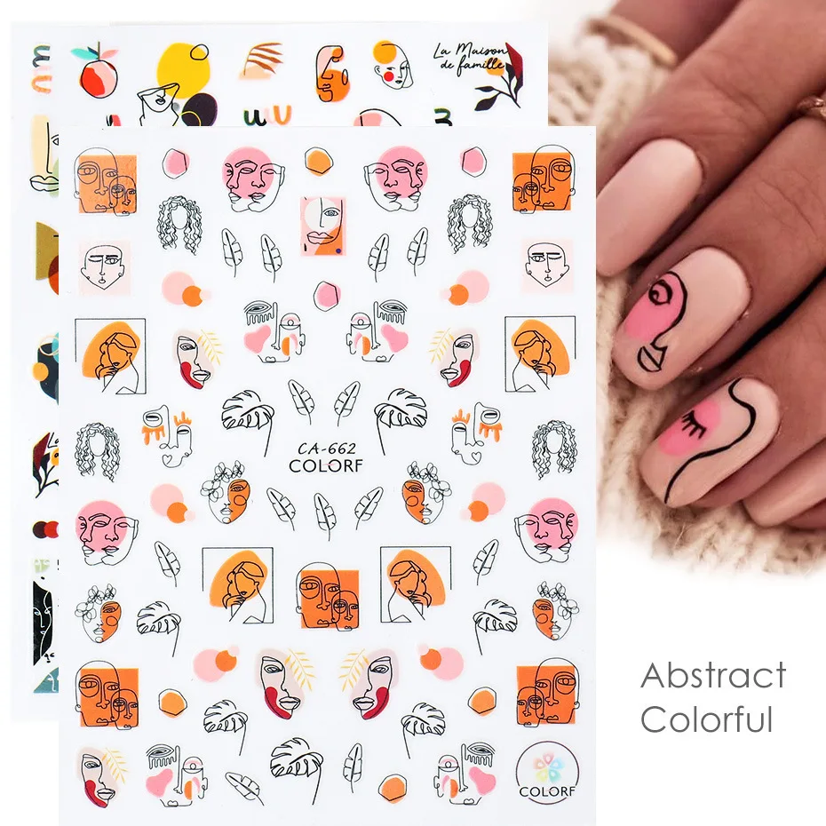 

1pcs Nail Decals Human Face rainbow Personality Letter 3D Sticker Full Wrap Slider Nail Art Decoration CA539-564