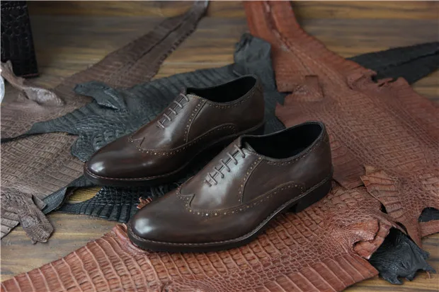 Sipriks Luxury Goodyear Welted Casual Shoes Men's Retro Dark Brown Leather Brogues Wingtip Oxfords Male Wedding Leisure Shoe 46 | Обувь