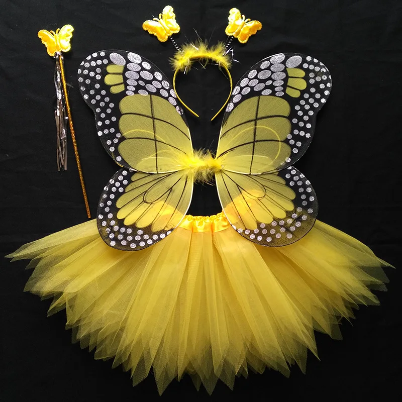 Сказочный Детский костюм с крыльями бабочки для девочек Радужное платье маской