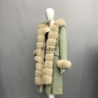 2019 fashion winter jacket women real fur coat natural real fox fur collar loose long parkas big fur outerwear detachable