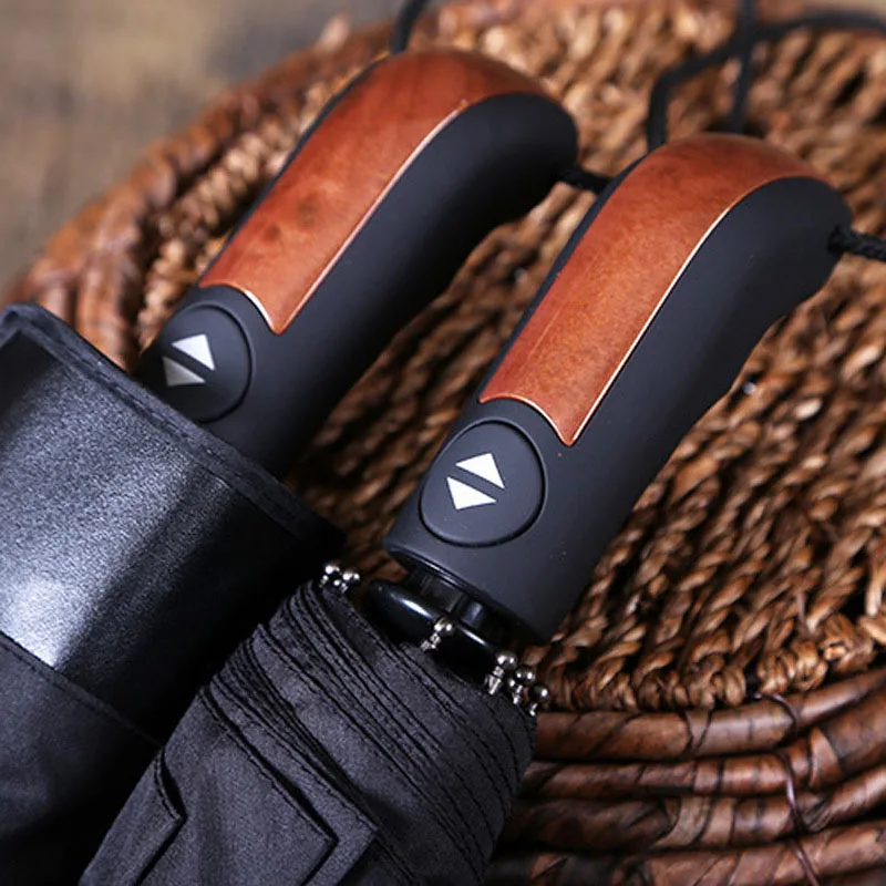 Автоматический зонт с деревянной и кожаной ручкой для мужчин женщин складной