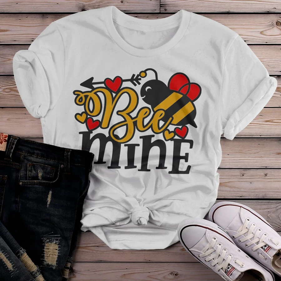 

Футболка на День святого Валентина, милый подарок, топы с рисунком пчелы, мишки, одежда для пары, футболки с коротким рукавом и рисунком живо...