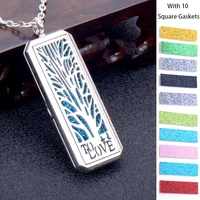 stainless steel aromatherapy essential oils diffuser locket pendant with 10 square gaskets perfume necklace women jewelry